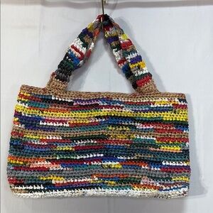 🍌 Multicolor up-cycled plastic bag two strap Tote Bag